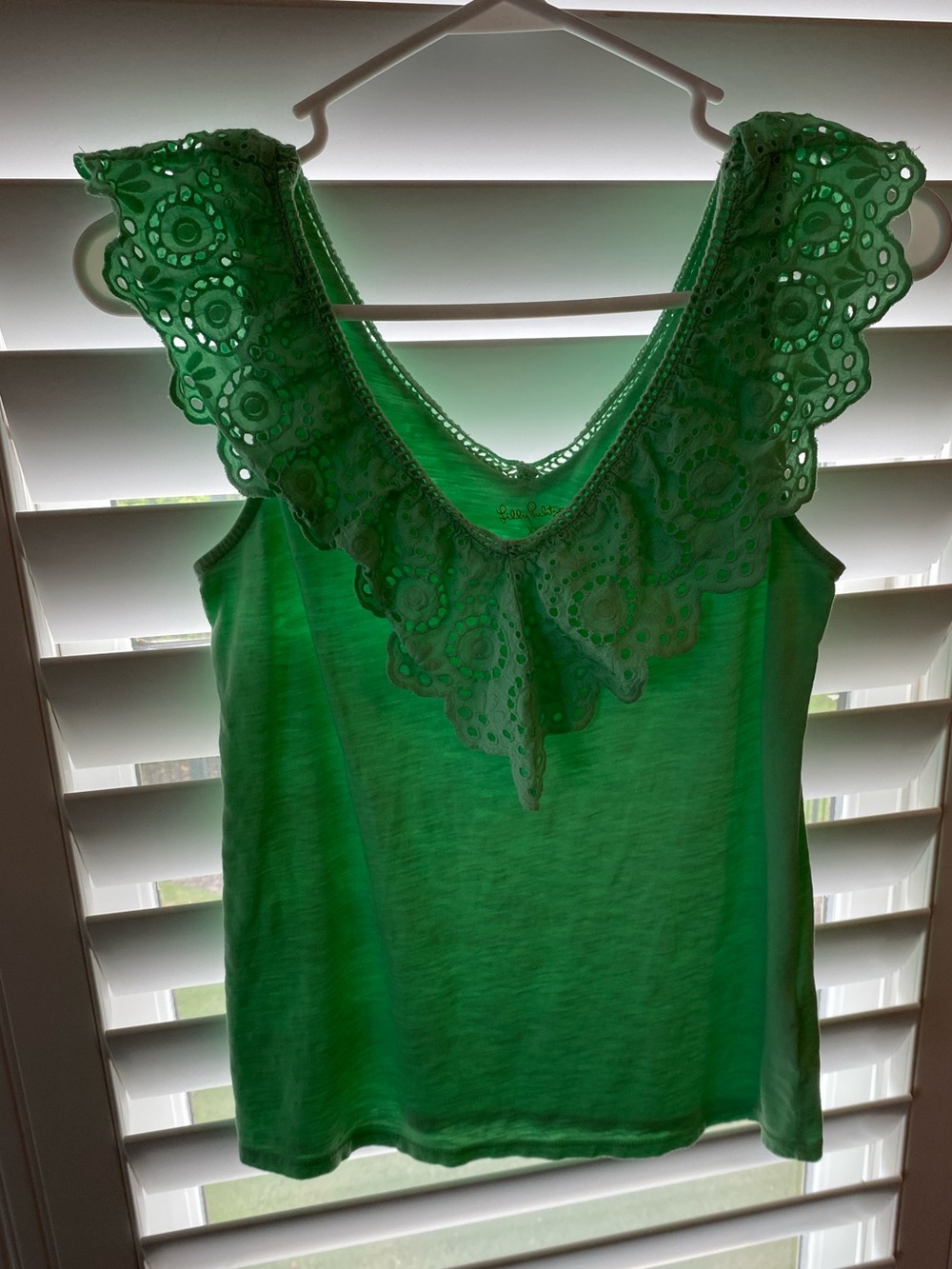 Lilly Pulitzer Eyelet-Trim Green Sleeveless Top